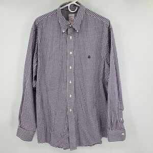 Brooks Brothers Button Down Shirt Long Sleeve Purple Gingham Regular Fit Large